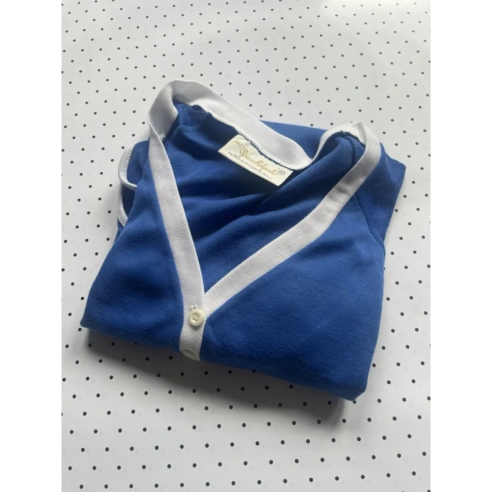 Vintage Blue White Ringer Shirt Retro Gymcore Soft Minimal Tee - Picture 7 of 7
